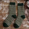 Women Socks Ladies Warm Knee Womens Winter Autumn Wool Fleece Mid Tube Houndstooth Printing Stockings Over The Calf