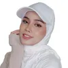 Etniska kläder musilm kvinnor tröja hijab bifogad bas boll cap sommarsport halsdukar redo att bära omedelbar hijabs piness vanlig bomull