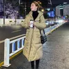 Frauen Unten Mit Kapuze Baumwolle Gefütterte Jacke Winter 2023 Mittel Lange Knie Über Parka Mantel Koreanische Mode Helle Gesicht Outwear