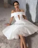 웨딩 드레스 adln 오프 숄더 짧은 A- 라인 새틴 아이보리 리셉션 가운 무릎 길이 신부 간단한 로브 드 마리에