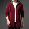 Herren Pullover Herbst/Winter Pullover Herren Strickjacke mit Kapuze Fleece warmer mittellanger schwerer Mantel beiläufige lockere Windjacke