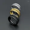 Cluster Rings 8mm Black Gold Color Spinner Chain Ring For Men Tire Texture 316L Stainless Steel Rotatable Links Punk Male Size 7 8 9 10 11