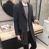 Misto lana da uomo Cappotto lungo in cotone da uomo Autunno Inverno Misto lana Colore puro Casual Business Moda Giacca a vento sottile Abbigliamento uomo 231123