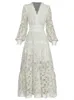 Casual jurken runway lente herfst damesontwerper hoogwaardige prachtige feest beroemdheid elegante borduurapparatuur midi -jurk