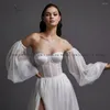 Wedding Dress 2023 Sexy Slit Glitter Dresses With Removable Sleeves A-line Bridal Gown Boho Bride Plus Size Robe De Mairee