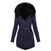 Women's Down Parkas Winter Jacket Women Coat Fur Collar Long Sleeve Faux Hood Midlength Warm Parka Snow Outerwear 231123