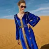 민족 의류 caftan marocain 핸드 바느질 다이아몬드 로얄 블루 벨벳 드레스 파티 Maxi Abaya 여자 두바이 럭셔리 이브닝 드레스 라마단