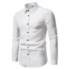 Camisas casuales para hombres Camisa de manga larga de color sólido retro para hombre Blusa clásica con botones lisos Tops Vestido de negocios simple