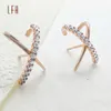 LFH Cross X Studs Women Real Gold Earrings Diamond Earrings Gold