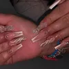 False Nails 24pcs Gradient Glitter Fake With Colorful Diamond Design Long Ballerina White French Press On Coffin Nail Tips