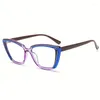 نظارة شمسية Cat Eye Anti Blue Light Glasses for Women Men Students Tr Color Block القريبة من قصر قصر النظر الإطار