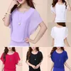 Women's Blouses Oversized Chiffon Women Fashion Round Neck Summer Short Sleeve Batwing Blouse Ladies Solid Color Causal Loose Tops Plus Size