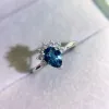 Eleganter Topas-Ring aus Sterlingsilber zur Verlobung, 5 x 7 mm, natürlicher Londoner Blautopas, 925er-Silberring mit 3-lagiger 18-Karat-Vergoldung