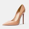 High Heels Designer Women Pointed Shoes Red Shiny Bottom Thin Heel 8cm 10cm 12cm Super Sexy Nude Black Patent Leather Classics Women's Wedding Shoes with Dust Bag