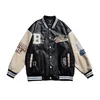 Mäns jackor män varsity pu läder basebolljacka män kvinnor vintage broderi bokstäver lapptäcke college rockar hip hop bombare kappa unisex 231124