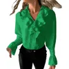 Frauen Blusen Bluse Frauen 2023 Herbst Frühling Hemd V-ausschnitt Rüschen Langarm Einfarbig Puff OL Pendeln Stil Dame elegant