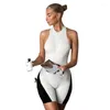 Actieve sets damesjumpsuit 2023 zomer off-back sportset fitnesspak casual contrasterende ronde hals rits mouwloze bodysuit