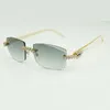 Factory sold luxury new 5.0mm large diamond sunglasses 3524015 with natural white buffalo horn legs and cut lens sizes 18-140 mm