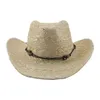 Berets Women's Summer Hat Straw Western Cowboy Hats For Women Wind Proof Beach Wide Brim Men Jazz Caps Bucket Chapeau Femme