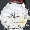 40.9mm Portugieser Chronographe Quartz Montre Homme 371445 371480 Montre Homme Cadran Blanc Acier Csse Bracelet Cuir Marron Chronomètre Nouvelles Montres Timezonewatch Z03a5