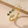 Cluster Rings Fashion Green Orange Blue White Zircon Leaf Open Ring Bohemian Women's Copper Finger Joint Trendy Jewelry Gift For Friends