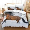 Sängkläder sätter White Horse 3D Animal Bed Linen Singel dubbel Tvillingstorlek för barn vuxna heminredning ingen ark lyx täcke täcke