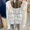 Cardigan chemise femme à manches longues polyvalent 2023 nouveau ma-e-j-sweet petit haut frais coton lin dentelle évidé chemise