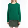 Kvinnors tröjor Autumn och vintern Simple Fluffy Jungle Green Wool Blended Round Neck Sweater Pullover