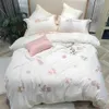 Sets Pink Floral Embroidery White Egyptian Cotton Duvet Cover Set Queen Full Size Bed Sheet Luxury Soft with Zipperhzk3