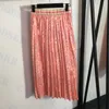 Flower Printed Pleated Skirt Letter Logo Dress For Women High Waist Half Skirts Two Colors