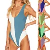 Women's Swimwear Women's Retro Scoop Neck Padded One Piece Swimsuits High Cut Low Back Bathing Suits Bodysuit