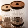 Lagringsflaskor kreativitet pumpa mönster glas flaska europeisk vintage acacia trä täck godis mutter burk med lock korn dispenser