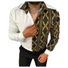 Camisas casuais masculinas homens moda top camisa impressão digital botão blusas lapela manga longa tops slim fit negócios