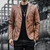 Ternos masculinos Autumn Faux Leather Suit Jackets Men Motocicleta Sólida Manga Longa Blazer Coats Moda Casual Business Pu Outwear Masculino