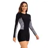 Moda de banho feminina Moda feminina Manga longa de uma peça de ângulo plano Surfing Sport Sports Selfreen Beach Swimming Boat Motor