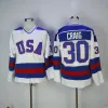 1980 Vintage ABD hokey formaları 21 Mike Eruzione 30 Jim Craig 17 Jack O'Callahan Mavi Beyaz Dikişli Jersey C Patch M-XXXL