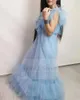 Women's Sleepwear V-Neck Fluffy Dress For Women Baby Blue Robe Gown Maternity Poshoot Long Maxi Boudoir Party Sleeveless