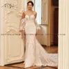 Свадебное платье изысканное кружевное русалка платья, вырезовая вырез, белая часовня, часовня, свадебное платье с съемными рукавами