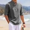 Camisas casuais masculinas camisa de manga longa para homens cor sólida gola de pé moda versátil masculino topo verão 2023 y2k roupas streetwear