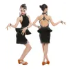 Vêtements de scène 2023 noir robes de danse latine costumes femmes/filles Sexy jupe dos nu salle de bal/Tango/Rumba/vêtements latins pour danseur