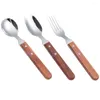 Dinnerware Sets 3Pcs Spoon And Fork Set Wooden Handle Stainless Steel Outdoor Camping Cutlery Compact Reusable For Camping/Hiking