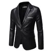 Otoño Invierno hombres de negocios de lujo Blazer moda banquete vestido de cuero traje chaqueta textura delgada abrigo de Pu de alta calidad 6XL