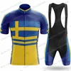 Conjuntos de carreras 2023 Suecia ciclismo Jersey conjunto bandera sueca ropa hombres carretera bicicleta camisas traje bicicleta babero pantalones cortos MTB montar uniforme