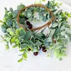 Decorative Flowers Artificial Simulation Garland Candle Ring Eucalyptus On Christmas Red Fruit Table Party Decoration