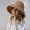 Berets Ins Trendy Children Pot Straw raphia hoed jongens meisjes vintage zoete mode zomer zonbescherming hoeden kinderen buiten strandpetten