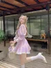 Casual Dresses Puff Sleeve Kawaii Sweet Dress Women Lace Chiffon France Elegant Party Mini Purple Tie Dye Korean Style Summer 2023