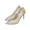 Sapatos de vestido Europa e os Estados Unidos 2023 Outono Apontou Alto Salto Feminino Diamante Transparente Boca Rasa