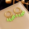 Orecchini a cerchio OIMG acciaio inossidabile 316L placcato oro personalità della moda perline verdi nappa per le donne gioielli di Natale