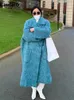 Damenmischungen Lautaro Winter Langer, blauer, flauschiger, übergroßer, warmer Wollmischungsmantel für Frauen, Einzelknopftaschen, Kleidung, Wollmantel Zln231124