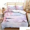 Ensembles de literie Ensembles de literie Couette florale rose Er Ensemble de thème de fleurs de cerisier japonais Couette romantique de printemps pour fille Couvre-lit en microfibre Dhg9J